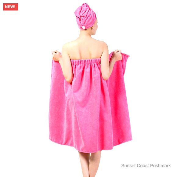 Microfiber Bath Towel Wrap Adjustable Spa Shower Cover Up With Hair Turban
